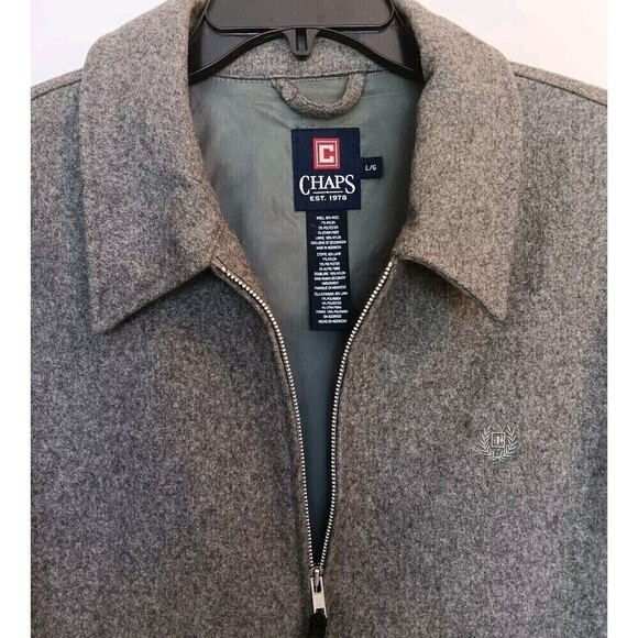 Chaps Men's Size L Wool Blend Gray Lined Full Zip Waistline Style Jacket/Coat - Picture 2 of 11